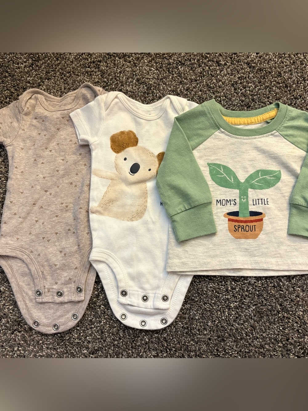 Bundle (3) Carter's / Okie Dokie Baby One-Piece Bodysuits and Shirt, Newborn